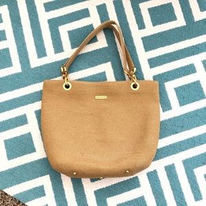 Eric Javits Squishee Clip Tote - Tan with Gold